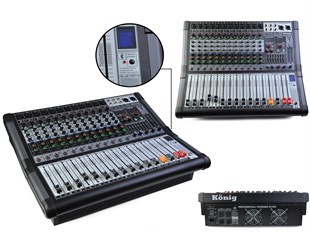 K12-P1000 FX KÖNİG 12 Kanal 2X500W USB / Bluetooth Power Mixer K12-P1000 FX Power Amfi ve Mixerler
