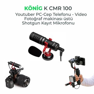 KÖNİG Youtuber  Fotoğraf Makinesi - Cep Telefonu Uyumlu Shotgun Mikrofon Seti  KCMR-100